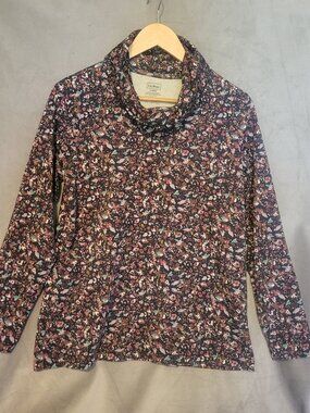 L.L. Bean Floral Knit 100% Supima Cotton Cowl Neck Long Sleeve Top Size L